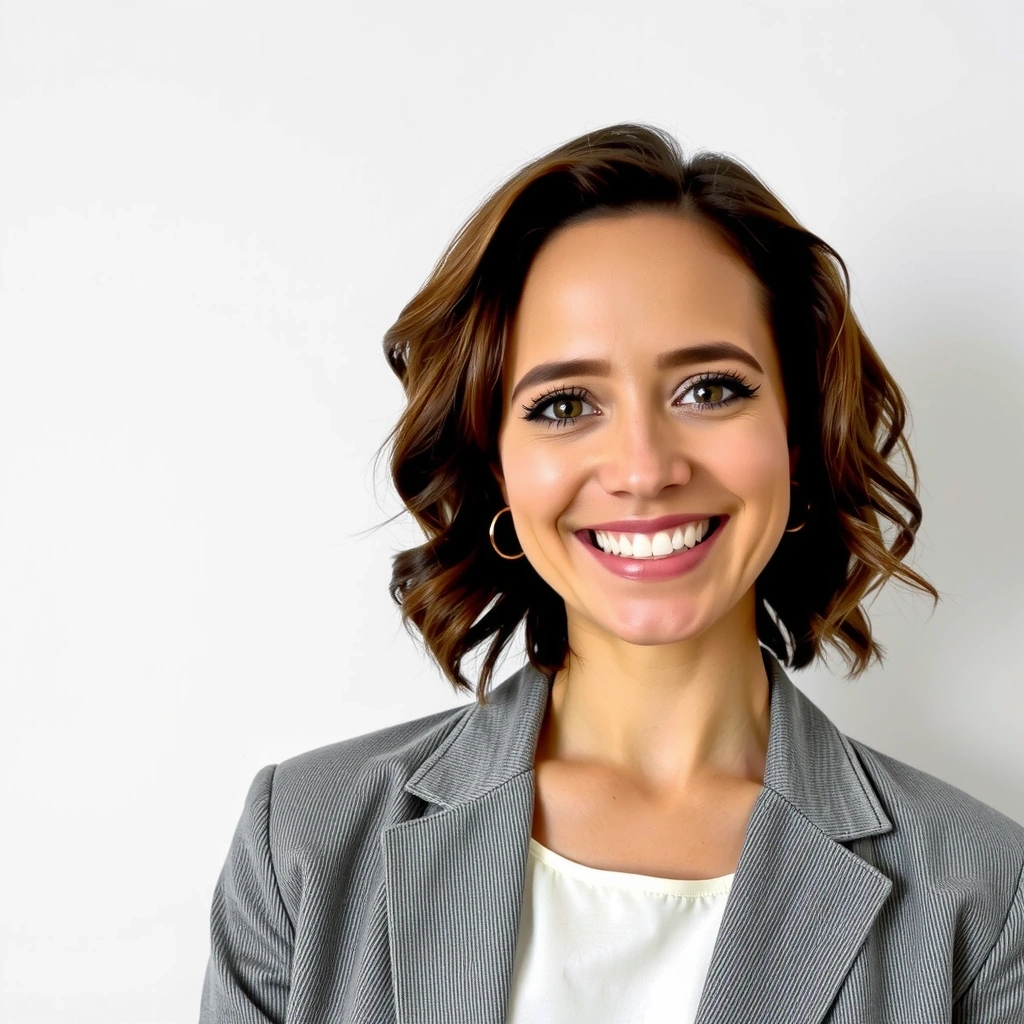 A professional portrait of a woman, representing a digital marketing specialist, with a vibrant and approachable expression.